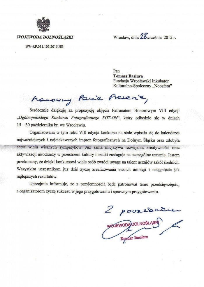 Wojewoda Dolnośląski - patronat nad VIII edycją